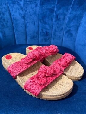 Anne Klein Hot Pink Braided Cork Slide Sandals Size 10